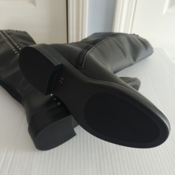 Steve Madden Steven  Comfort Black Studded Leather Riding Boots Sz 6M - Picture 6 of 15